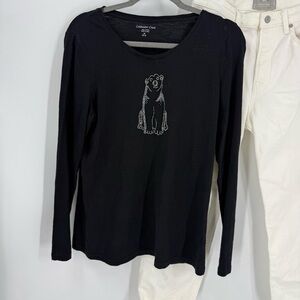 Coldwater Creek 100% cotton Black Long Sleeve with beaded Bear Graphic t-shirt